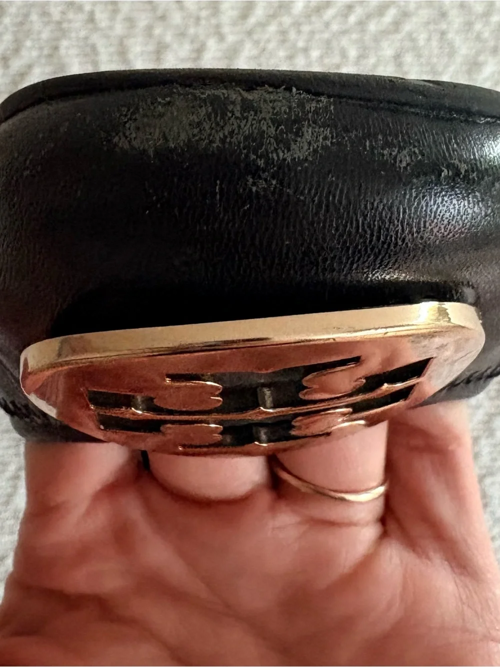 Tory Burch Black Leather Logo Round-Toe Ballet Flats